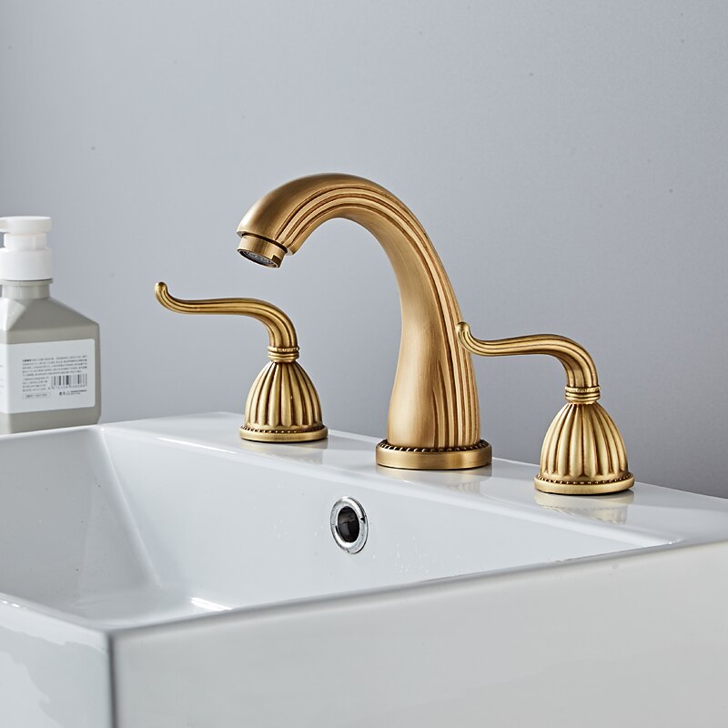 Widespread Bathroom Sink Mixer Faucet, 3 Hole 2 Handle Deck Mounted Basin Taps with Hot and Cold Hose, Vessel Water Tap4