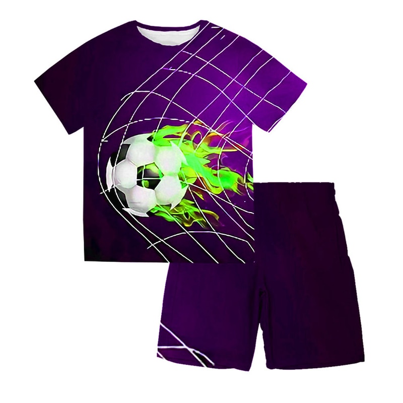 Boys 3D Football T-shirt & Shorts Clothing Set Short Sleeve Summer Spring Sports Fashion Cool Polyester Kids 3-13 Years Outdoor Street Sports Regular Fit4