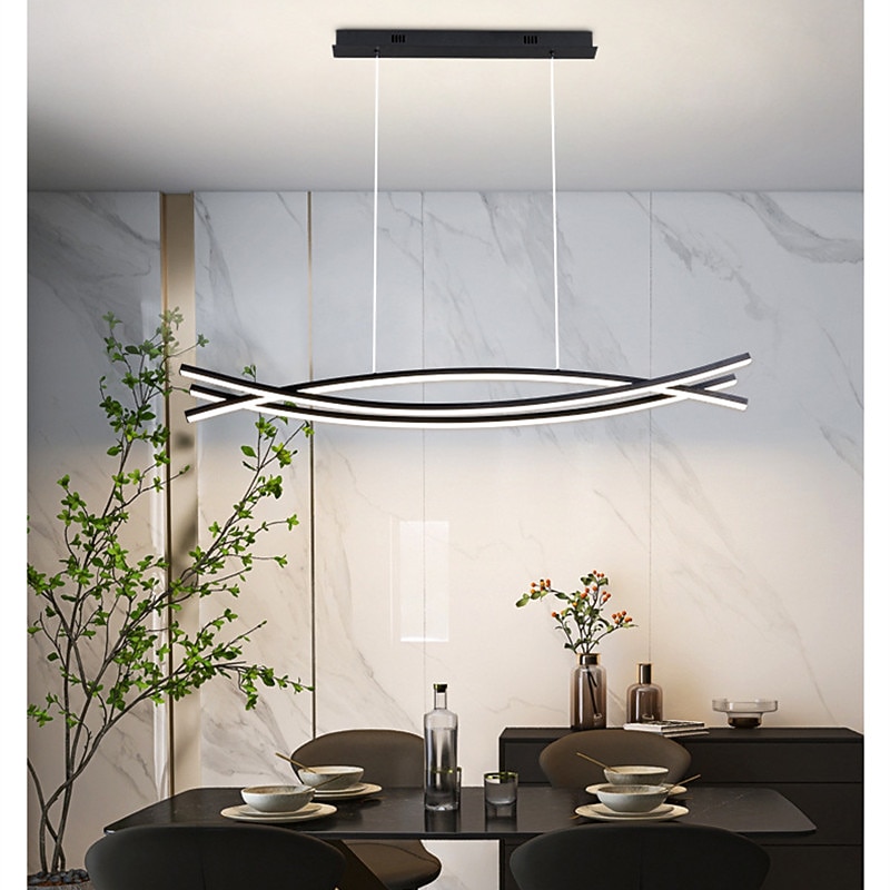 100 cm LED Pendant Light Line Design Metal Artistic Style Modern Chandelier Modern Simple Nordic Minimalist Light Luxury Restaurant Long Bar Table Dining Room 110-120V 220-240V4