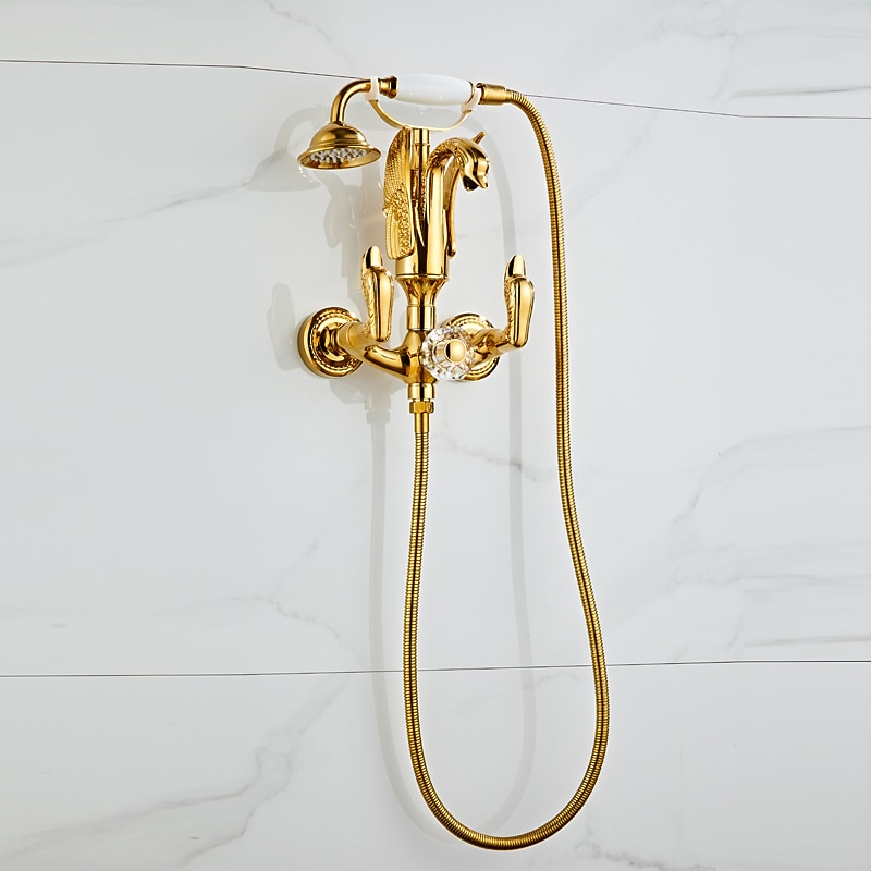 Bathtub Faucet - Retro Vintage Electroplated Wall Installation Brass Valve Bath Shower Mixer Taps3