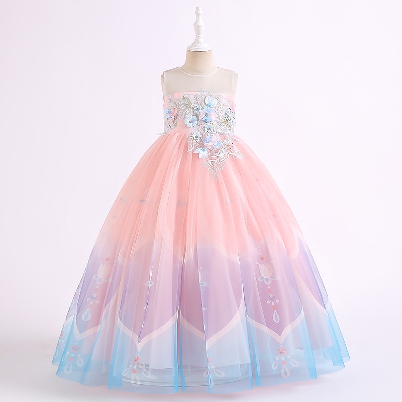 Kids Girls' Flower Girl Dress Dress Party Dress Flower Sleeveless Performance Wedding Party Mesh Elegant Princess Polyester Midi Party Dress Flower Girl's Dress Summer Spring 3-10 Years White Pink