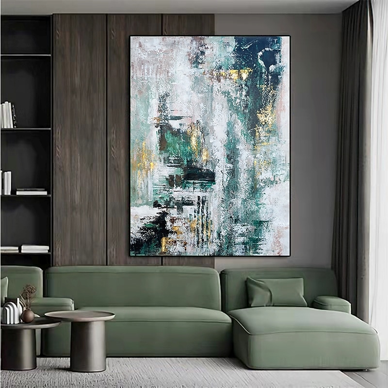 Handmade Hand Painted Oil Painting Storm Wall Art Dark Green Gold Foil Modern Minimalist Home Decoration Decor Rolled Canvas No Frame Unstretched4