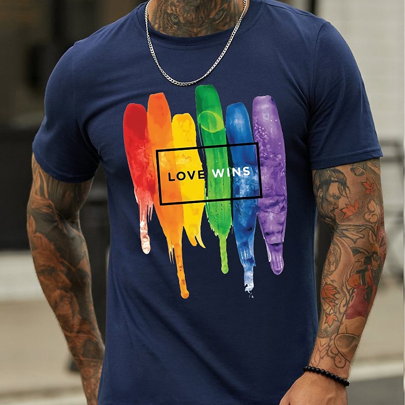 Men's Rainbow T Shirt Casual Style 100% Cotton Short Sleeve Graphic Shirt Black Navy Blue Green Comfortable Tee Outdoor Street Fashion Designer Clothing