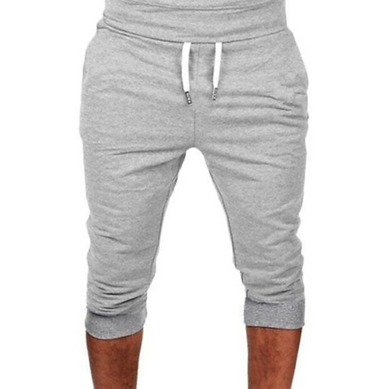 Men's Running Capri Pants Sweat Shorts Elastic Waistband Bottoms Sports & Outdoor Gym Fall Breathable Sports Running Standard Fit Sportswear Activewear Solid Colored Navy Light Gray Dark Gray2