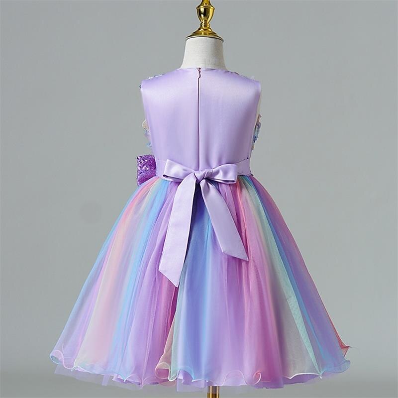 Kids Girls' Dress colour Sleeveless Party Daily Bow Cute Princess Polyester Knee-length Tulle Dress Summer Spring 3-12 Years Pink Blue Purple4