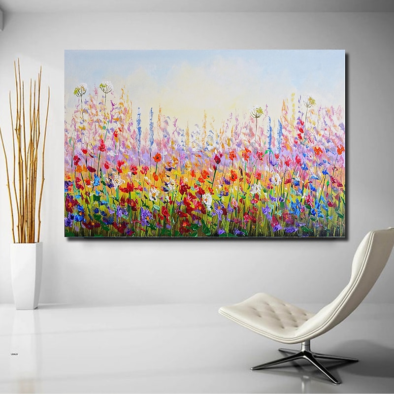 Handmade Oil Painting CanvasWall Art DecorationAbstract Knife Painting Landscape Red Flowers For Home Decor Stretched Frame Hanging Painting