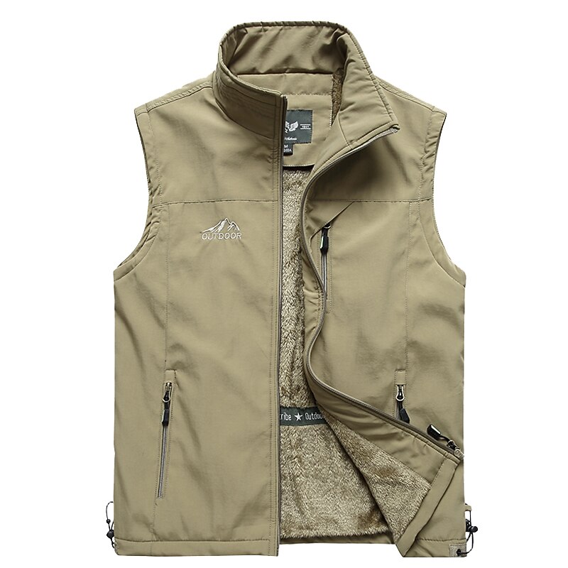 Men's Hiking Fleece Vest Sleeveless Vest / Gilet Top Outdoor Thermal Warm Windproof Comfort Breathable Winter Summer Sporty Zipper Velvet Polyester Black Army Green Khaki Hunting Fishing Beach3
