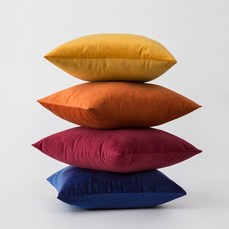 Decorative Toss Pillows 1 pcs Throw Pillow Covers Velvet Pillow Cover Solid Colored Modern Square Seamed Traditional Classic Pink Blue Sage Green Purple Yellow3