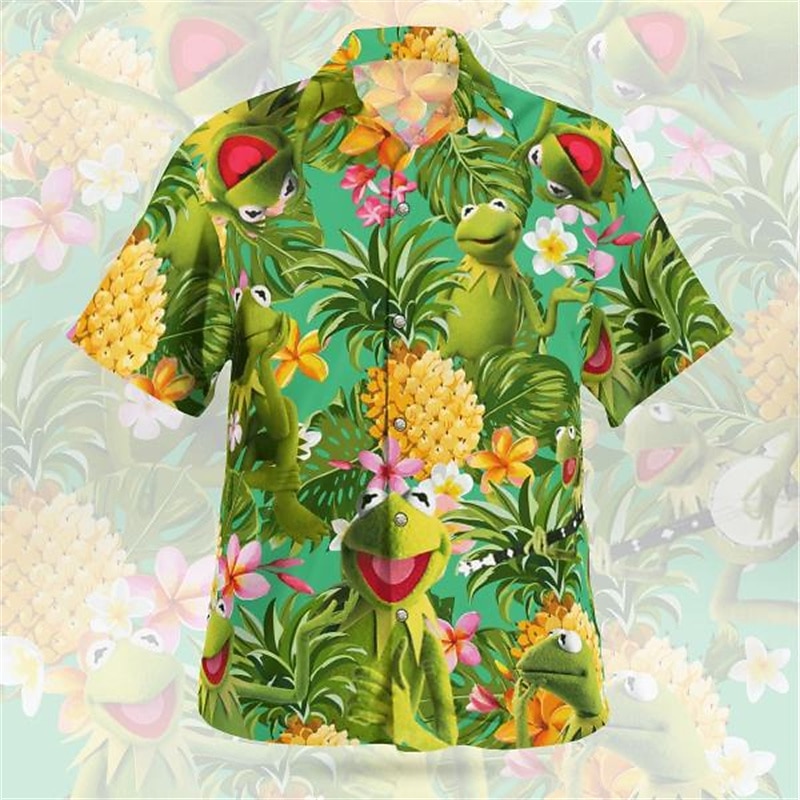 Men's Floral Pineapple Frog Shirt Summer Hawaiian Shirt Graphic Shirt Aloha Shirt Short Sleeve Shirt Turndown Outdoor Street 3D Print Red green Olive Green Pink Red Blue Button-Down Clothing Apparel