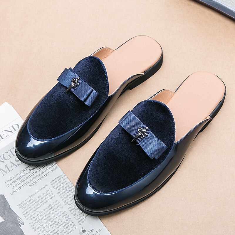 Men's Clogs & Mules Half Shoes Comfort Shoes Casual British Daily Party & Evening PU Loafer Black Blue Summer Spring3