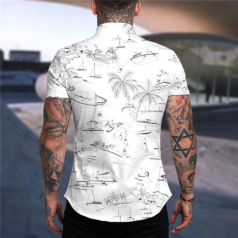 Men's Coconut Tree Aloha Tropical Plants Shirt Summer Hawaiian Shirt Short Sleeve Shirt Turndown Fashion Designer Casual Outdoor Street Casual White Yellow Light Green Print S M L2