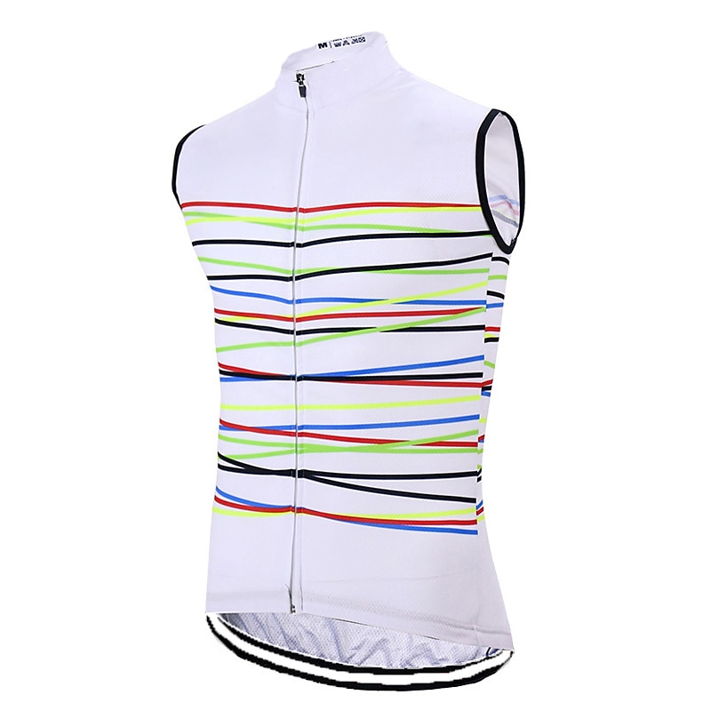 Men's Cycling Jersey Horizontal Stripes Sleeveless Bike Jersey Top with 3 Rear Pockets Mountain Bike MTB Road Bike Cycling Quick Dry Reflective Strips Back Pocket Moisture Wicking Sports Black White3