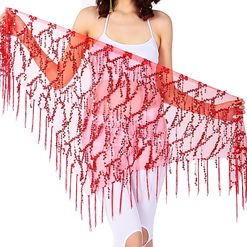 Belly Dance Dance Accessories Belt Glitter Tassel Pure Color Women's Performance Training High Polyester Sequined3