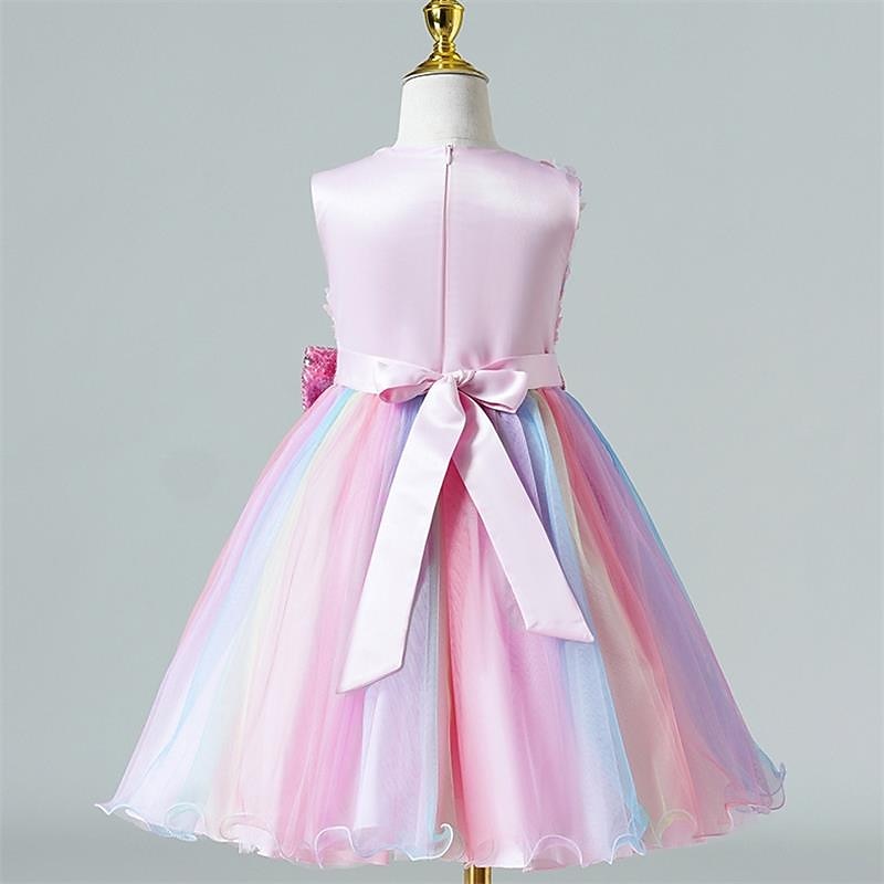 Kids Girls' Dress colour Sleeveless Party Daily Bow Cute Princess Polyester Knee-length Tulle Dress Summer Spring 3-12 Years Pink Blue Purple2