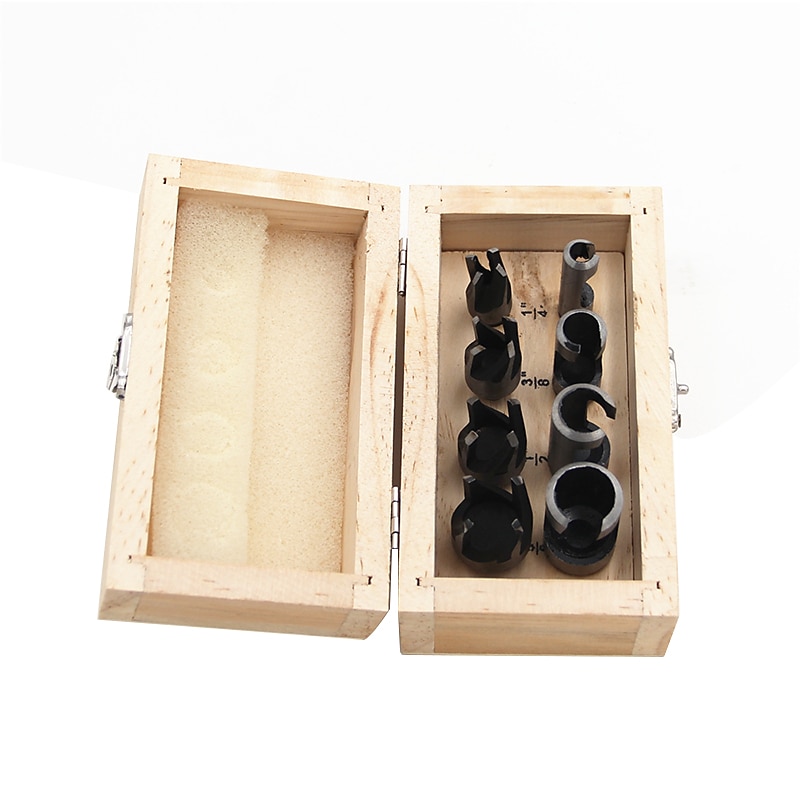 8pcs Round Shank 3/8(9.5mm) Carpentry Wood Plug Cutter Straight Tapered Claw Type Drill Bit Set 6mm 10mm 13mm 16mm Wood Drill Wooden Box3