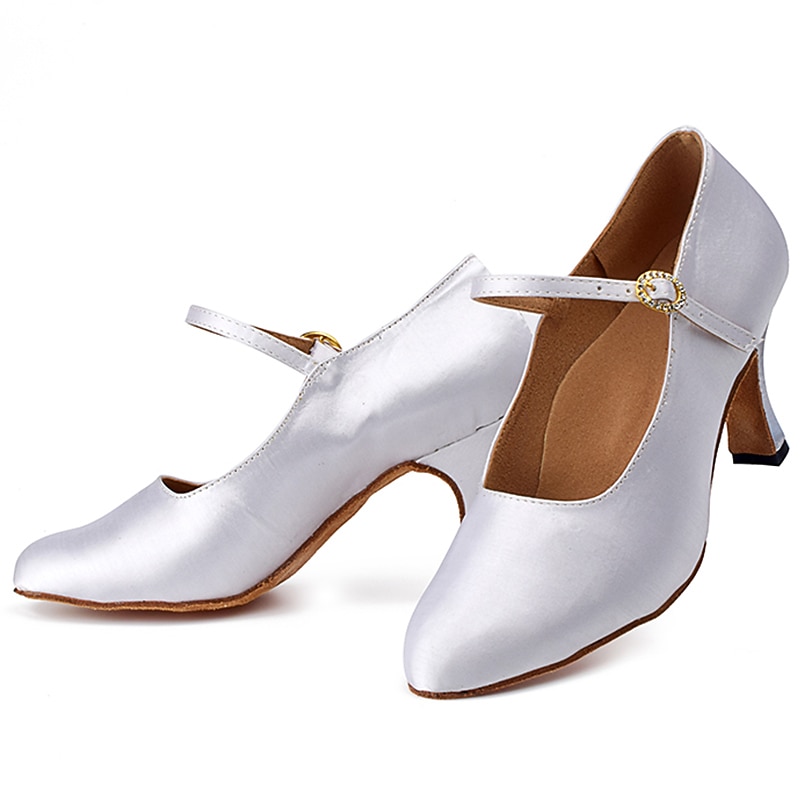 Women's Ballroom Dance Shoes Modern Shoes Character Shoes Performance Indoor Waltz Heel Solid Color High Heel Pointed Toe Ankle Strap Adults' White Almond3
