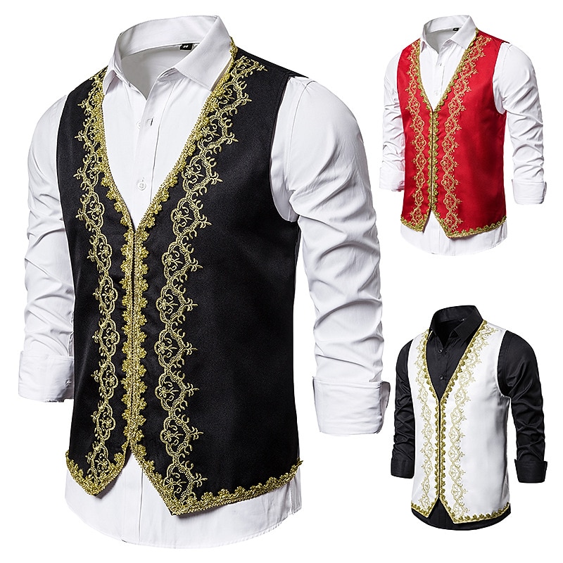 Retro Vintage Rococo Victorian Masquerade Vest Waistcoat Prince Embroidery Fancy Dress Men's Masquerade Party / Evening Carnival of Venice Adults' Vest