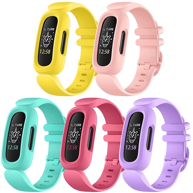5 PCS Bands Compatible with Fitbit Ace 3 for Kids Soft TPE Adjustable Waterproof Sports Bracelet Strap for Fitbit Ace 3 Girls Boys