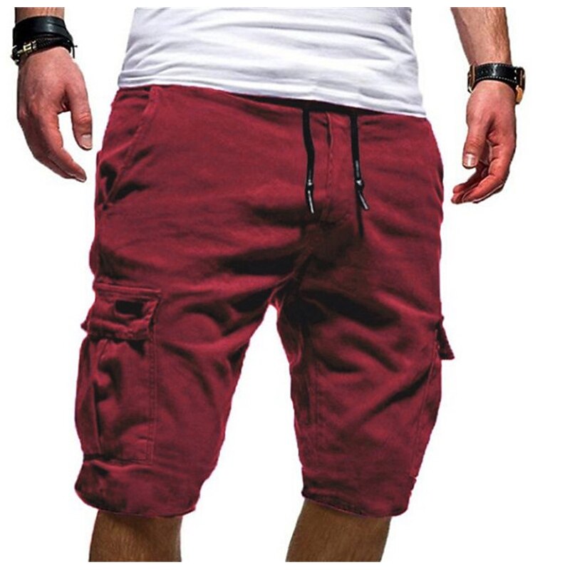 Men's Cargo Shorts Drawstring Sporty Multi Pocket Plain Knee Length Streetwear Punk & Gothic Black White Micro-elastic4