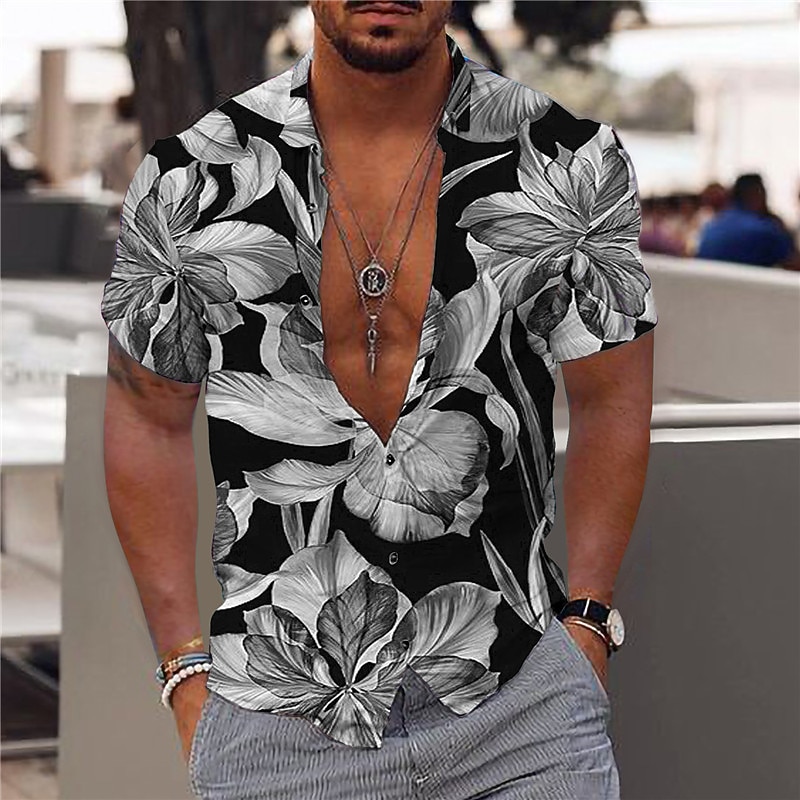 Men's Floral Tropical Flowers Shirt Summer Hawaiian Shirt Aloha Shirt Short Sleeve Shirt Turndown Fashion Designer Casual Outdoor Street Casual Black White Yellow Print S M L4