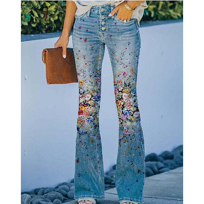 Women's Jeans Bootcut Faux Denim Print High Waist Full Length 1 Fall & Winter4