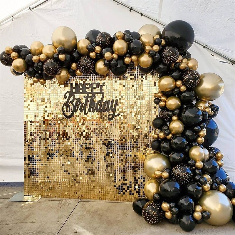 138Pcs DIY Gold and Black Garland Balloons Kits with 18/12/10/Inch Metallic ChromeBalloons for Birthday Party Celebration Graduation Bachelorette Wedding Baby Shower Ceremony Anniversary Balloon Chai
