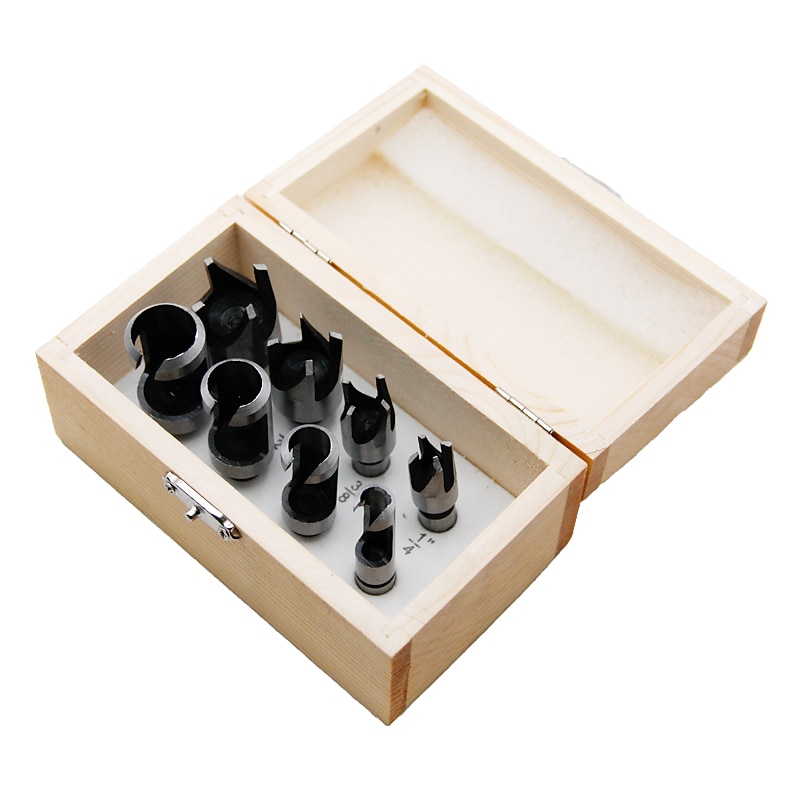 8pcs Round Shank 3/8(9.5mm) Carpentry Wood Plug Cutter Straight Tapered Claw Type Drill Bit Set 6mm 10mm 13mm 16mm Wood Drill Wooden Box