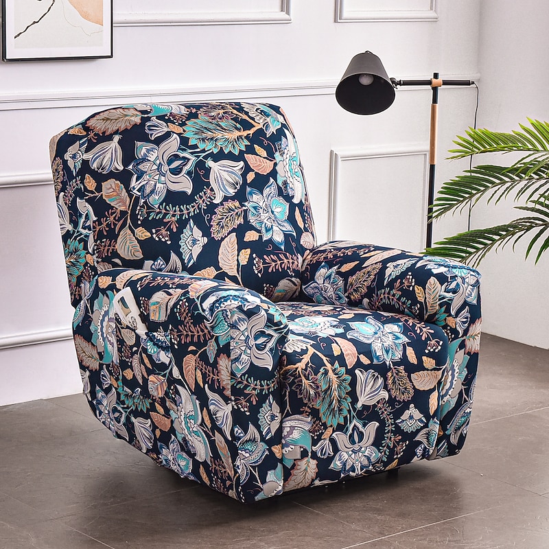 Stretch Recliner Covers Slipcover Graphic Print Anti-Slip Fitted Cover Couch Furniture Protector with Elastic Bottom(Include 1 Backrest Cover, 1 Seat Cover, 2 Armrest Cover)3
