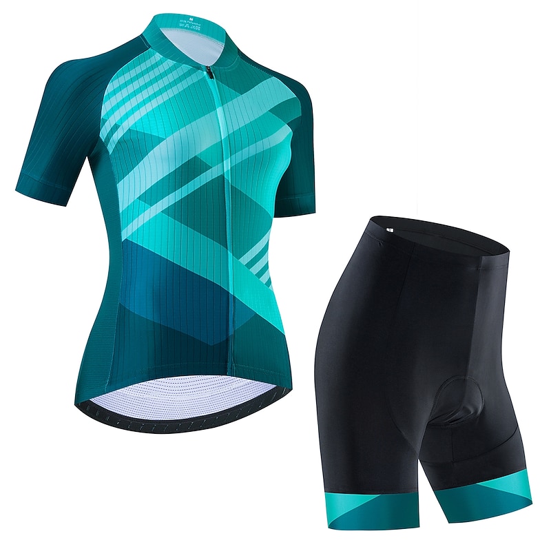 Women's Cycling Jersey with Bib Shorts Cycling Jersey with Shorts Short Sleeve Mountain Bike MTB Road Bike Cycling Black Red Blue Graphic Stripes Bike Breathable Quick Dry Reflective Strips Sports2