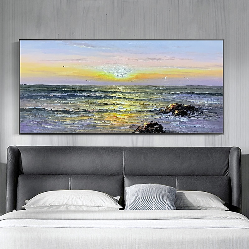 Oil Painting Handmade Hand Painted Wall Art Modern Abstract Sunrise Seascape Seasore Landscape Home Decoration Decor Rolled Canvas No Frame Unstretched4