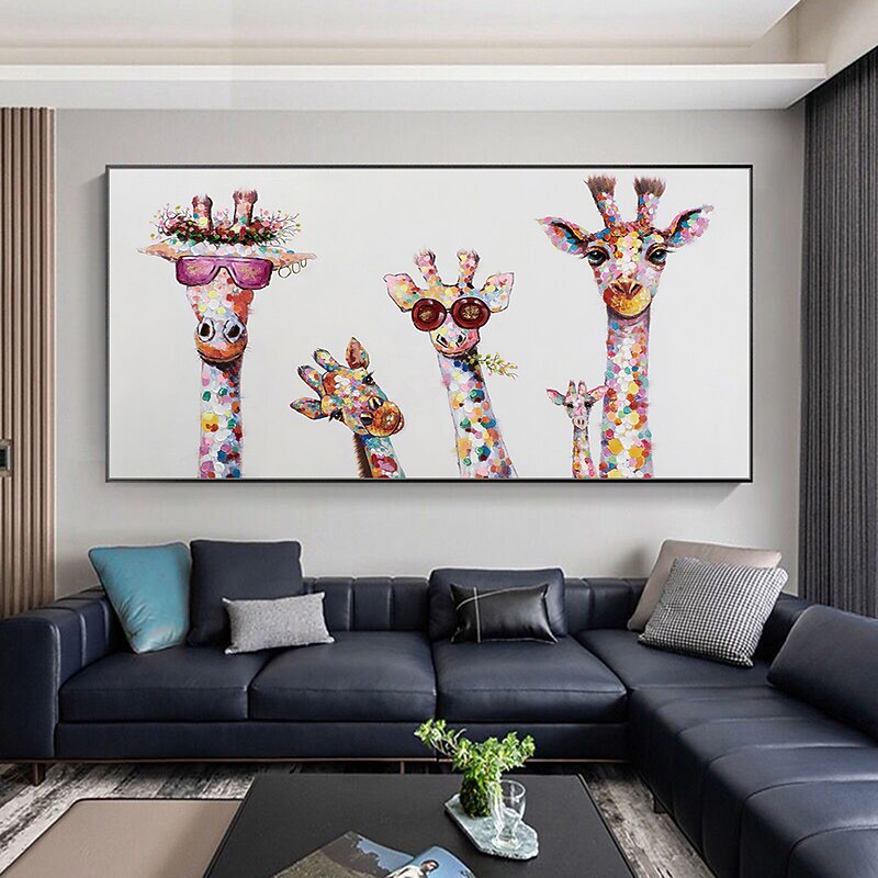 Oil Painting Hand Painted Horizontal Animals Modern Rolled Canvas (No Frame)