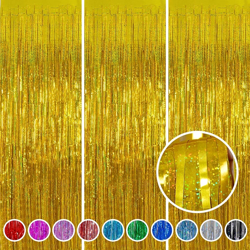 Foil Fringe Metallic Curtain Foil Fringe Curtains Party Decorations - Melsan 5 Pack 3.2 x 6.5 ft Tinsel Curtain Party Photo Backdrop for Birthday Party Baby Shower or Graduation Decorations Green3