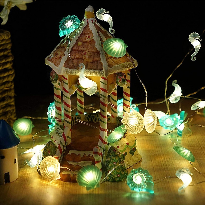 Ocean Theme Fairy String Lights 2m 20LEDs Shell Lights Battery Powered  for Christmas Birthday Wedding Garden Seaside Camping Family Party Decoration3