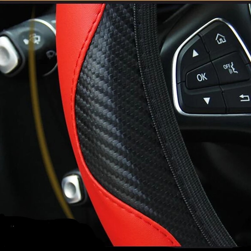 38cm Car Steering Wheel Cover Breathable Non-slip PU leather Carbon Fiber Steering Wheel Cover3