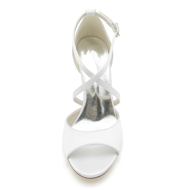 Women's Wedding Shoes Ladies Shoes Valentines Gifts Party Wedding Sandals Bridal Shoes Bridesmaid Shoes Chunky Heel Peep Toe Elegant Fashion Satin Cross Strap Silver Wine Black4