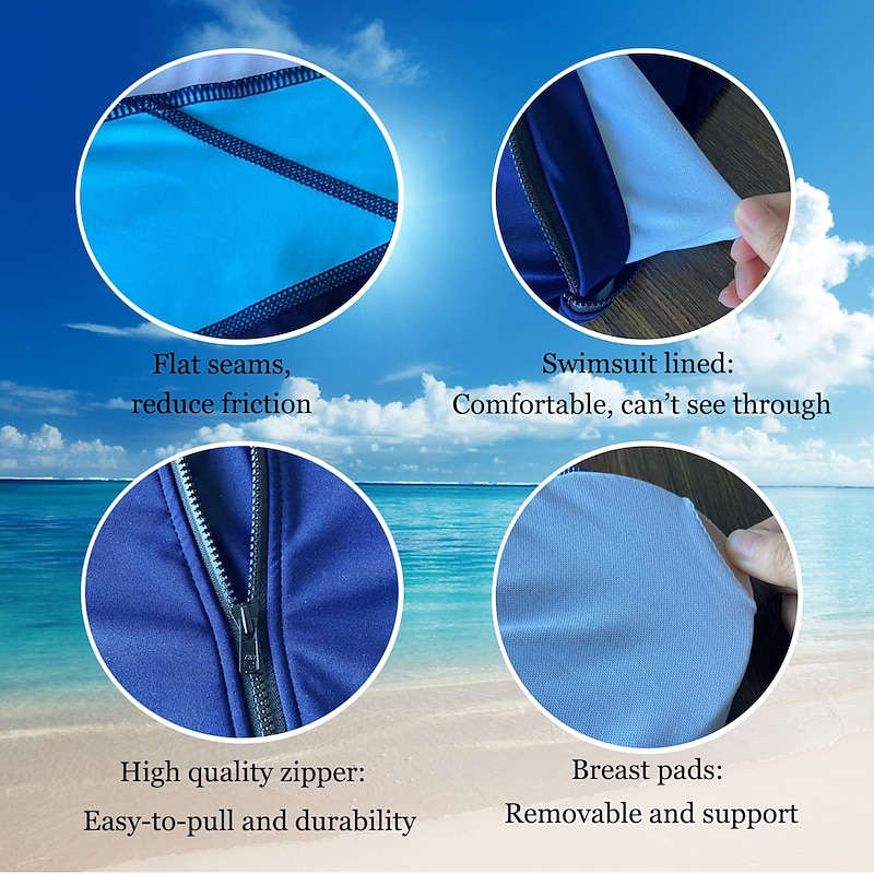 Women's Rash Guard Dive Skin Suit One Piece Swimsuit Bodysuit Bathing Suit UV Sun Protection UPF50+ Breathable Stretchy Long Sleeve Front Zip Boyleg Knee Length - Swimming Surfing Beach Water Sports3