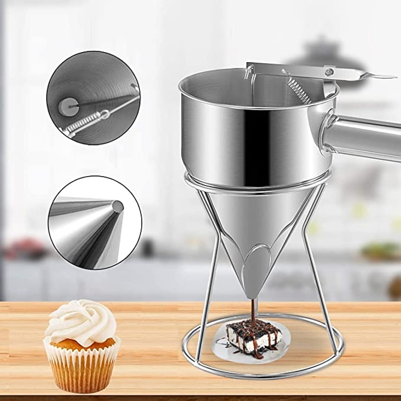 Stainless Steel Piston Funnel With Support Sauce Cream Dosing Funnel For Chocolate Cupcake Tool Octopus Balls Tools Kitchen Tool4