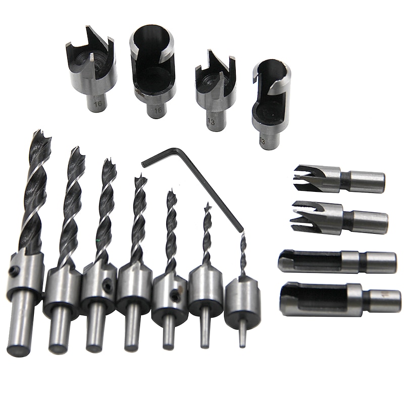 23pcs Woodworking Opening DIY Set Chamferer Three Point Countersunk Drill Cork Bit Positioning Center Punch3