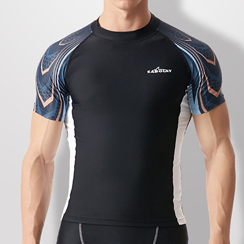 Men's Rash Guard Swim Shirt UV Sun Protection UPF50+ Quick Dry Short Sleeve Sun Shirt Shirt Swimming Surfing Beach Water Sports Printed Summer / Lightweight