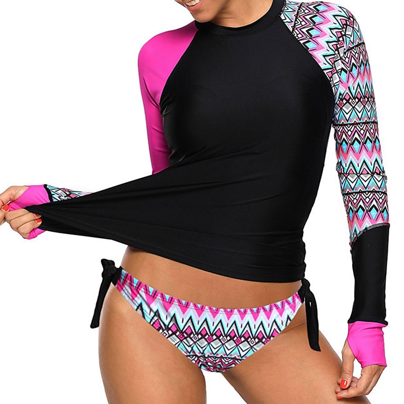 Women's Rash guard Swimsuit Two Piece Swimsuit UV Sun Protection UPF50+ Breathable Long Sleeve Swimwear Bathing Suit 2 Piece Swimming Surfing Beach Water Sports Printed Summer Spring
