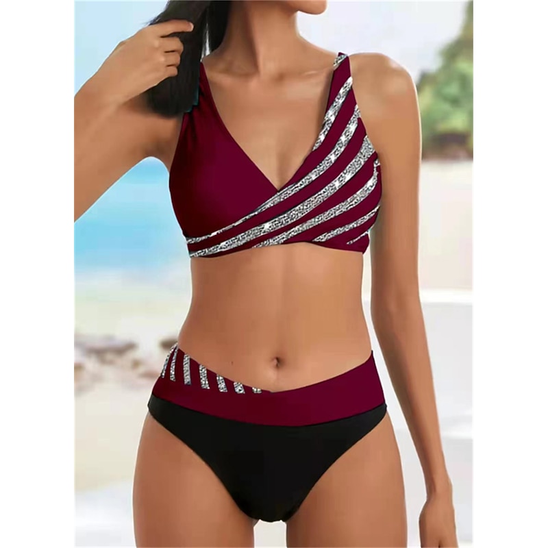 Women's Normal Swimwear Bikini 2 Piece Cheeky Swimsuit Backless 2 Piece Push Up Sexy Printing Vacation Stylish Ombre Leaf V Wire Sleeveless Bathing Suits2