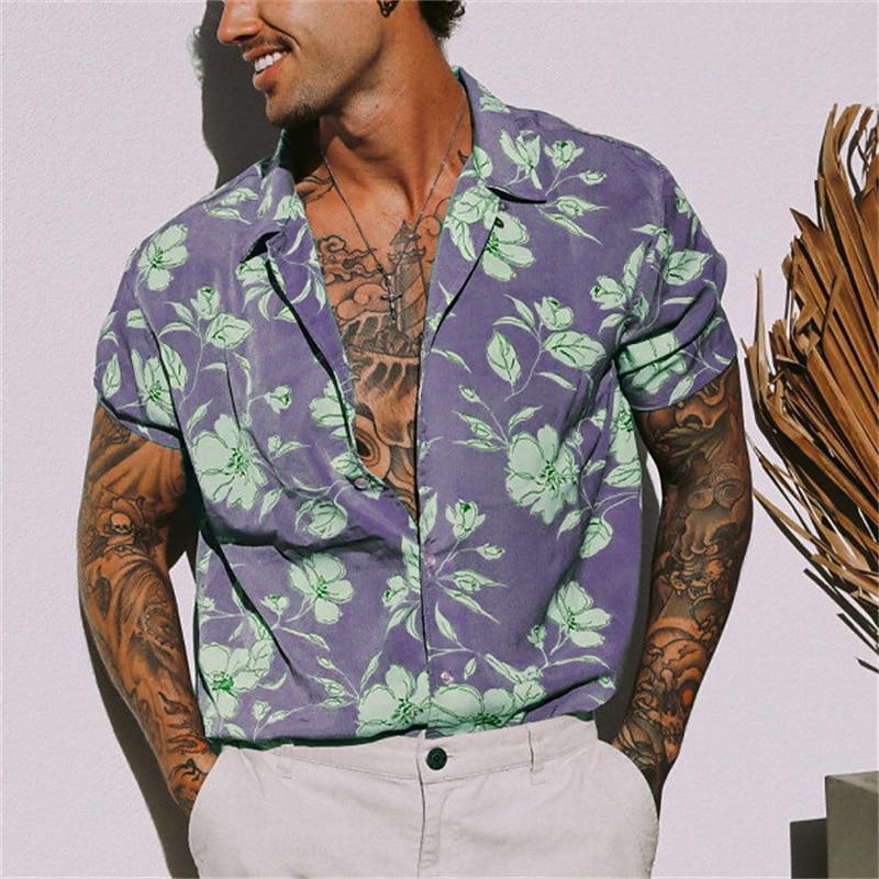 Men's Floral Tropical Flowers Shirt Summer Hawaiian Shirt Camp Collar Shirt Short Sleeve Shirt Turndown Fashion Designer Casual Outdoor Street Casual Yellow Light Green Blue Print S M L3