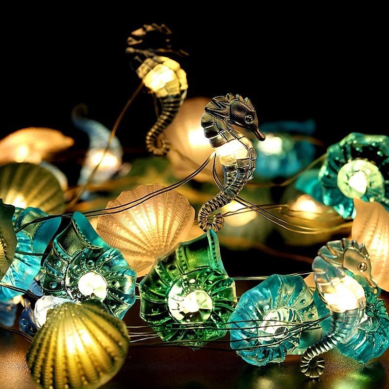 Ocean Theme Fairy String Lights 2m 20LEDs Shell Lights Battery Powered  for Christmas Birthday Wedding Garden Seaside Camping Family Party Decoration2