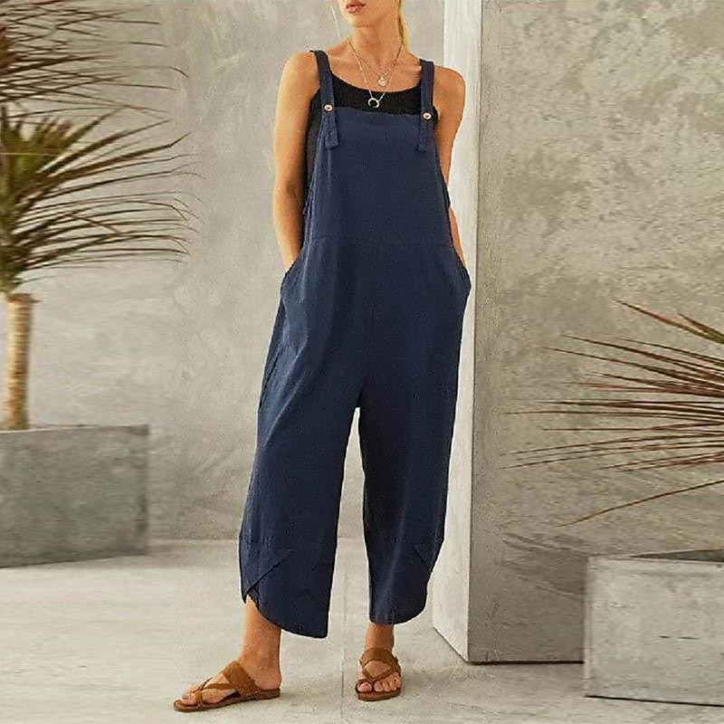 Women's Normal Pants Trousers Jumpsuit Rompers Fashion Ankle-Length Mid Waist Plain Side Pockets Wide Leg Comfort Micro-elastic Casual Weekend Black Dusty Rose Red Blue Summer Spring &  Fall Loose Fit3