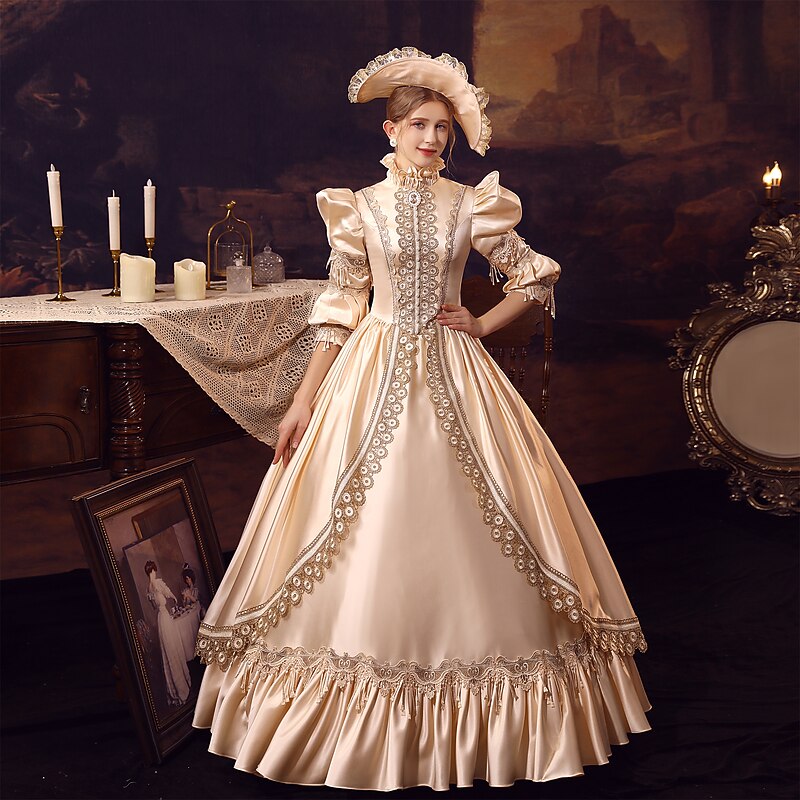 Gothic Victorian Vintage Inspired Dress Cocktail Dress Prom Dress Princess Shakespeare Bridal Solid Color Ball Gown Stand Collar Fancy Dress Women's Royal Halloween Carnival Valentine's Day Wedding3