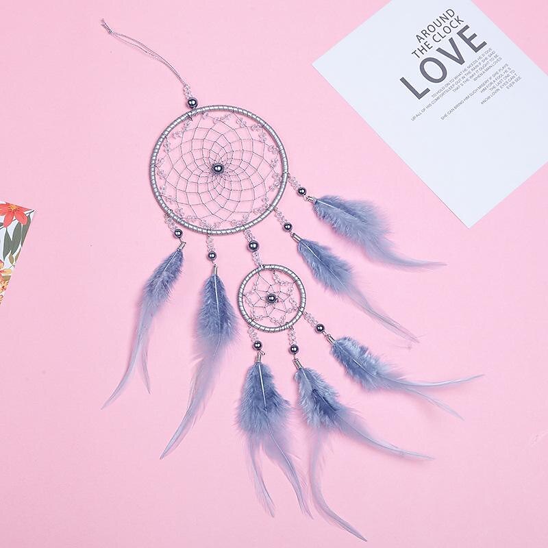 Purple Dream Catcher Handmade Gift Feather Hook Flower Wind Chime Ornament Wall Hanging Decor Art Boho Style 11*46CM3