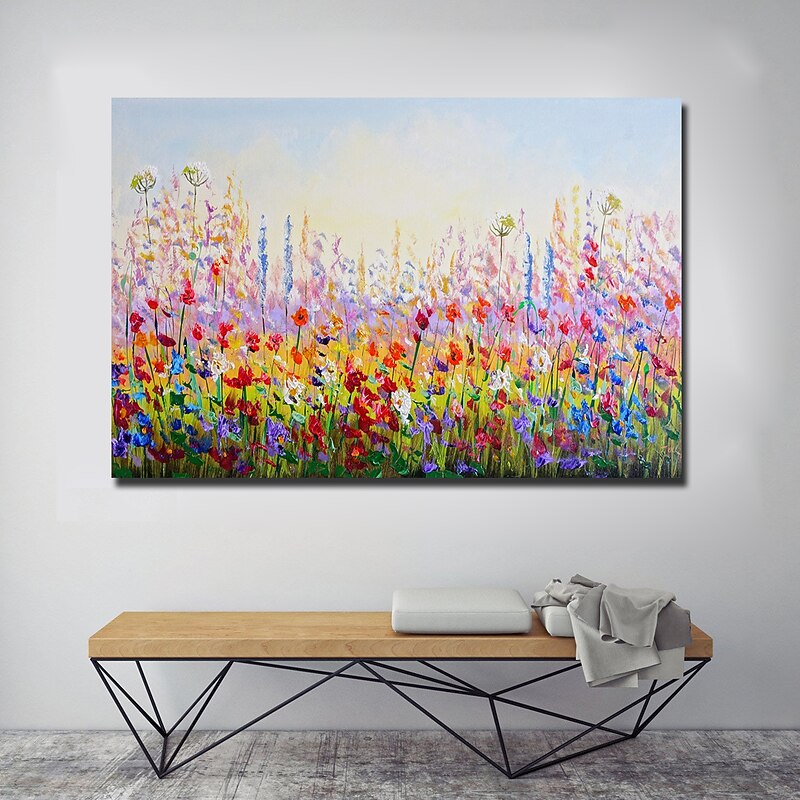 Handmade Oil Painting CanvasWall Art DecorationAbstract Knife Painting Landscape Red Flowers For Home Decor Stretched Frame Hanging Painting4