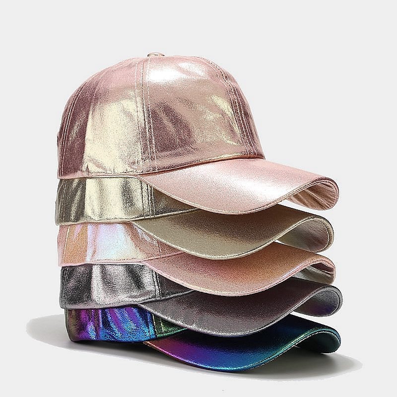 Pleated Pu Baseball Cap Unisex Man Woman Sparkling Adjustable Outdoor Snapback Hat Colorful Peaked Cap Stage Hip-Hop Hat