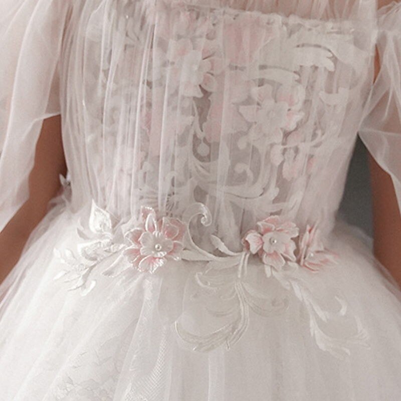 Kids Girls' Flower Girl Dress Dress Solid Colored Short Sleeve Wedding Party Ruched Mesh Print Cute Princess Cotton Tulle Asymmetrical A Line Dress Tulle Dress Flower Girl's Dress Summer Spring 3-124