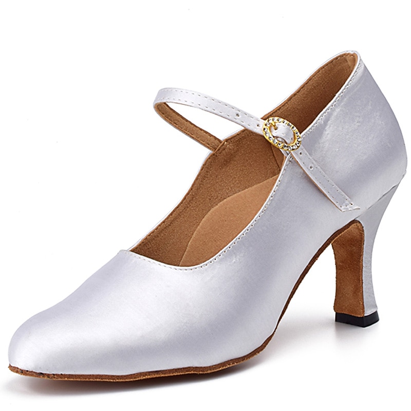 Women's Ballroom Dance Shoes Modern Shoes Character Shoes Performance Indoor Waltz Heel Solid Color High Heel Pointed Toe Ankle Strap Adults' White Almond2
